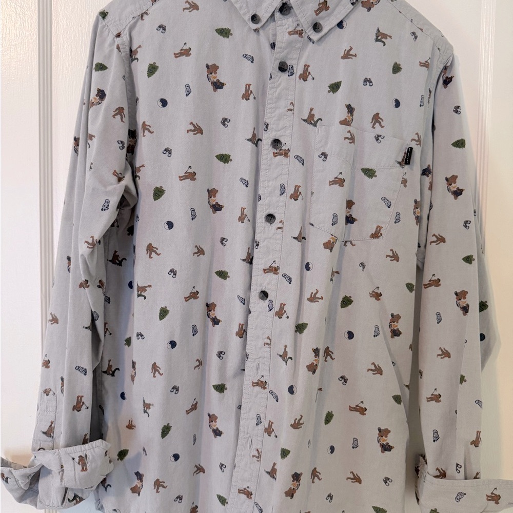 Kavu Sasquatch Camping PNW print, casual button down